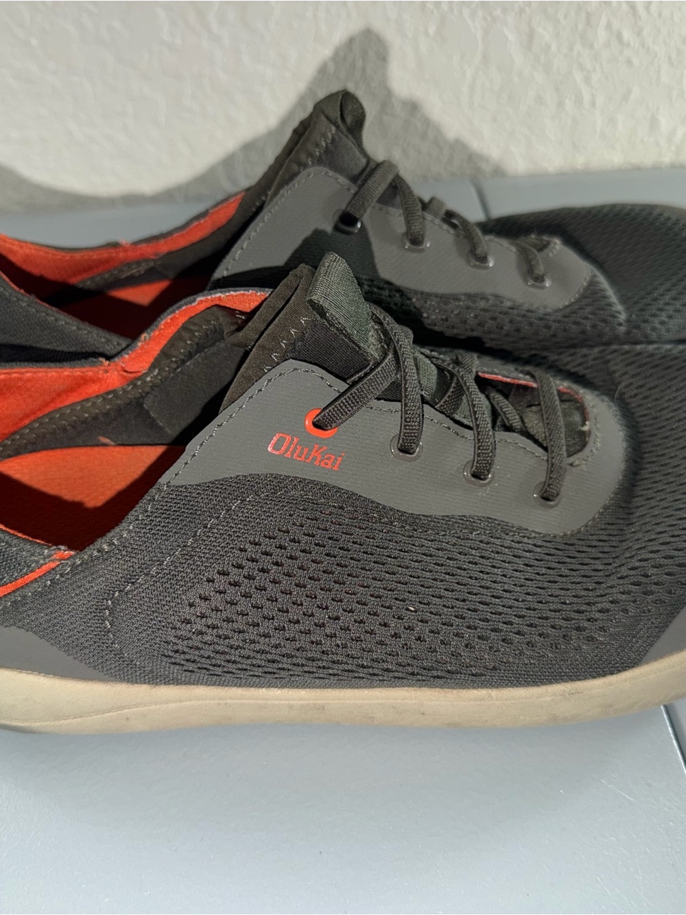 OluKai Men's Black and Red Casual Mesh Sneaker